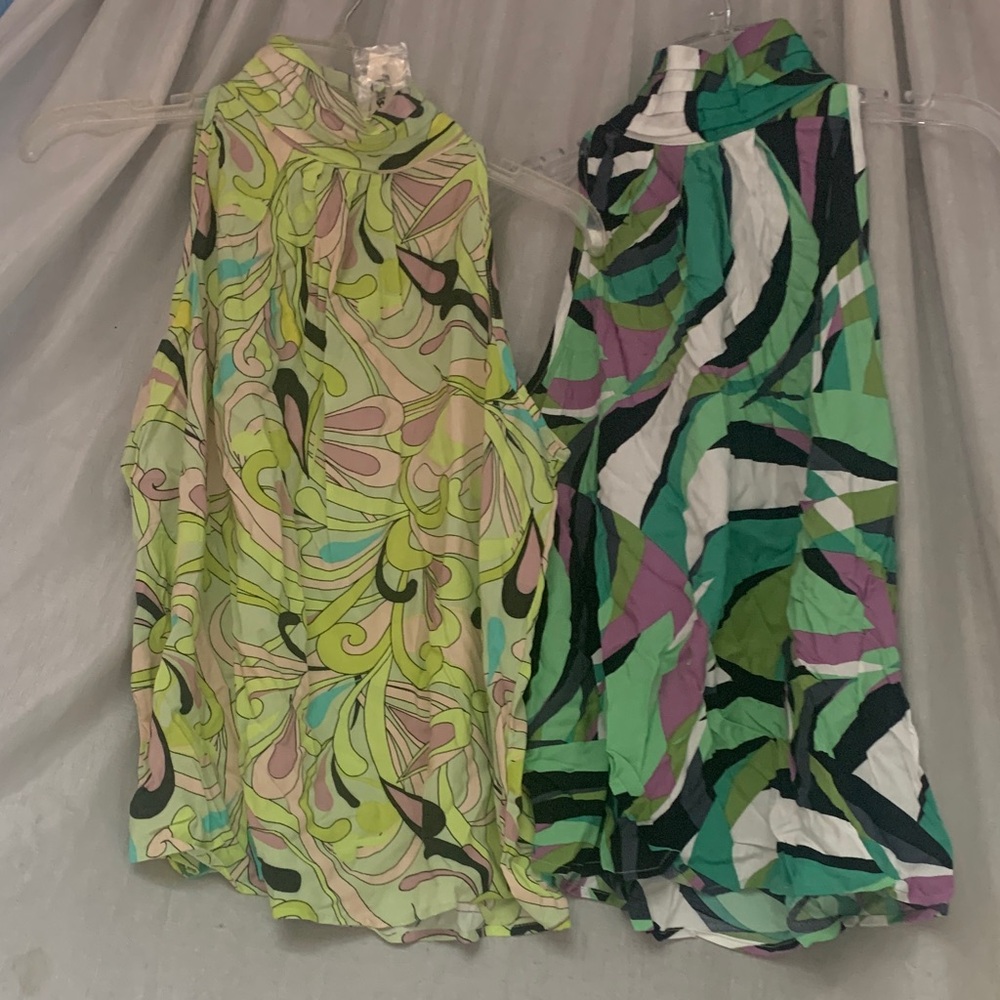 Green and Purple Abstract Print Halter Blouse